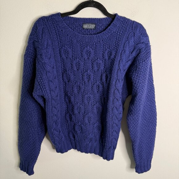 Lands' End Women's Blue 100% Wool Cable Knit Long‎ Sleeve Sweater - Size - Picture 1 of 3